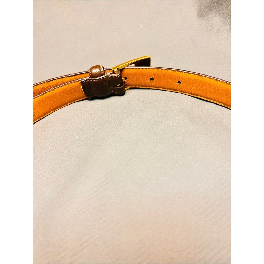 Lauren Ralph Lauren Womens Brown Italian Leather Belt Gold RL Logo Buckle Skinny - Picture 6 of 7